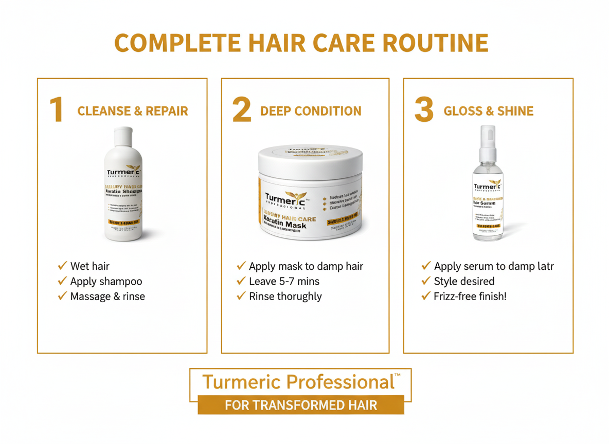Luxury Hair Care Combo for Women & Men | Complete 3-Step Hair Treatment with Keratin Shampoo, Hair Mask & Hair Serum | Frizz Control, Damage Repair, Hair Fall Solution | Enriched with Moroccan Oil, Vitamin E | 500+500+100 ml